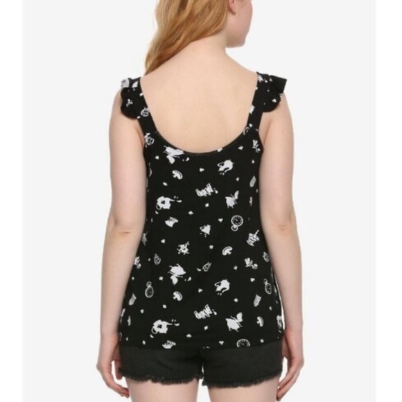 Disney Alice In Wonderland Black & White Icons Ruffle Flowy Tank Top L Hot Topic - Picture 3 of 5